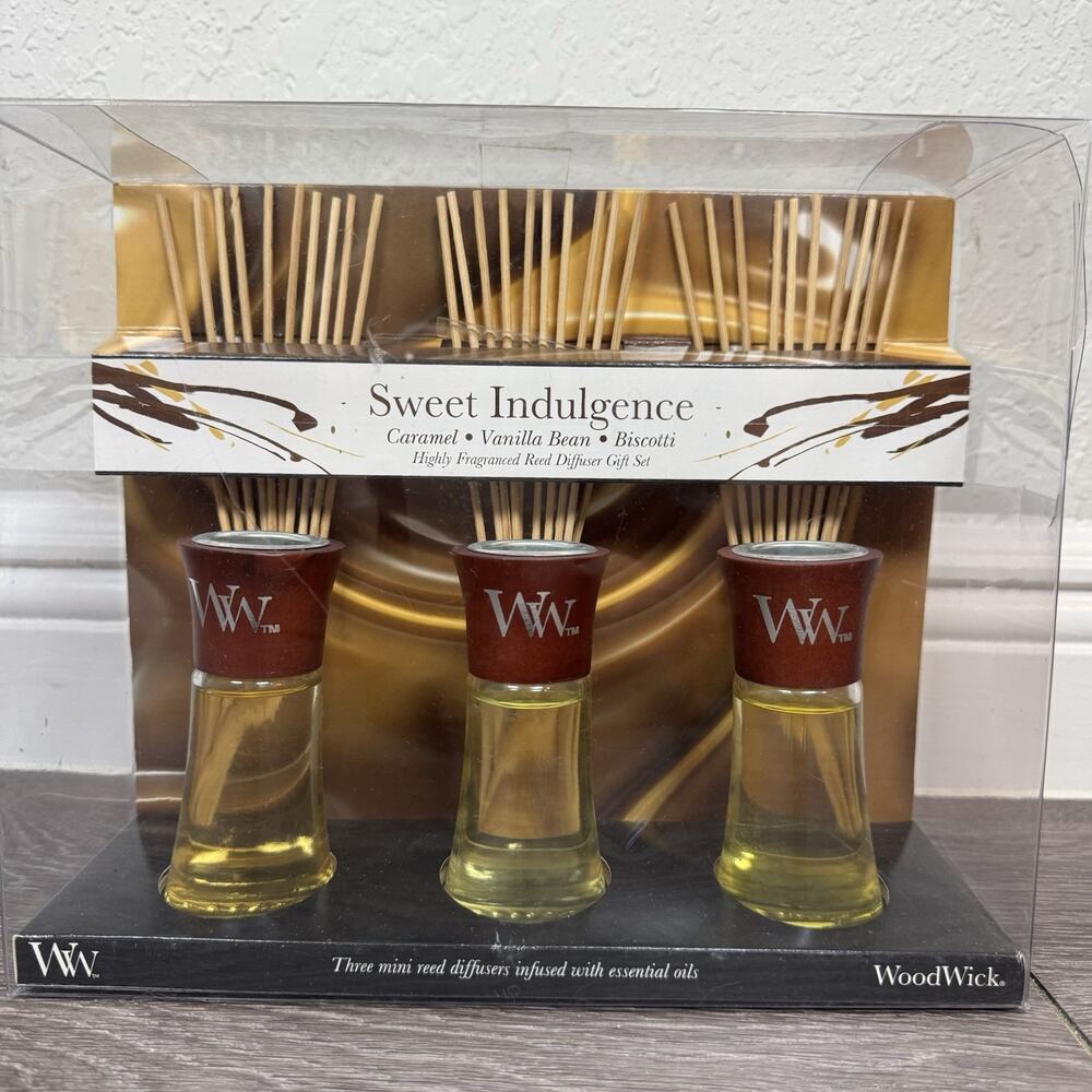 3x WoodWick Biscotti Caramel Vanilla Reed Diffuser Set 2 Oz Fragrance 12 Reeds